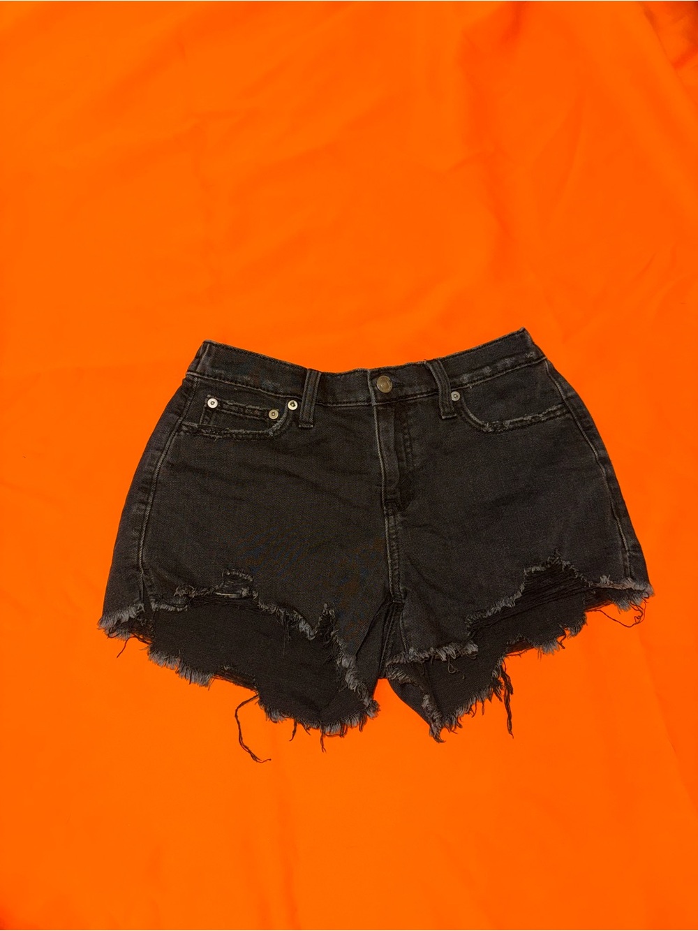 aerie Black Distressed High-Rise Denim Shorts
